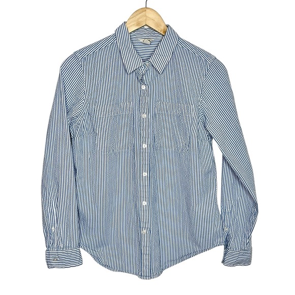 L.L. Bean Tops - LL Bean Seersucker Striped Shirt Blue Womens Small Preppy Nautical Fisherman